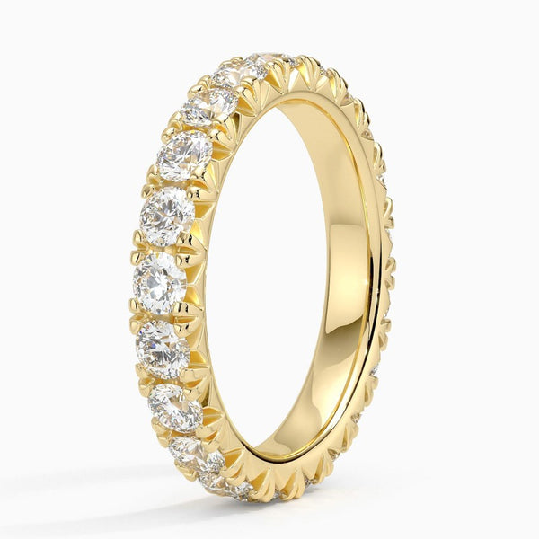 “Round diamond eternity band crafted in luxurious yellow gold, delivering timeless brilliance, bold sparkle, and unmatched elegance for every unforgettable moment.”