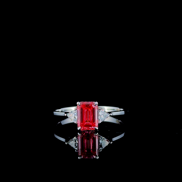 Emerald-cut stone (likely a ruby or red diamond) Classic / Timeless Elegance (1.2 ct. tw.) 14kt White Gold