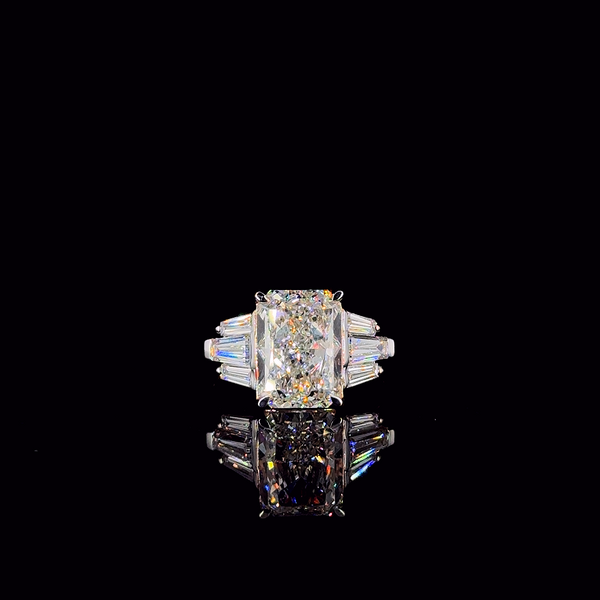 Three-Stone Radiant Cut Diamond Ring with Tapered Baguette Side Stones (Classic Luxury Style) (5.33 ct. tw) 14kp Rose Gold