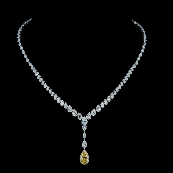 Imperial Teardrop Diamond & Yellow Sapphire Drop Necklace (17.16 ct. tw.) 14kt White Gold
