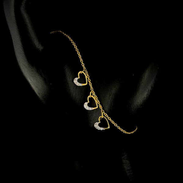 Triple Heart Dangle Gold Bracelet with Dual-Tone Crystal Accents (0.099 ct. tw.) Silver92 5Y