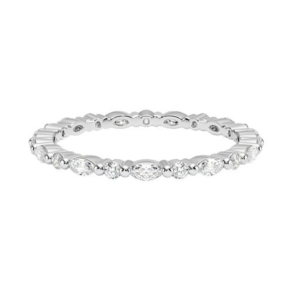 “Elegant diamond eternity band featuring marquise and round stones in sleek white gold, delivering timeless sparkle, refined style, and luxurious brilliance.”