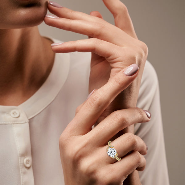 Hidden Halo Solitaire Lab Grown Diamond Gold Ring