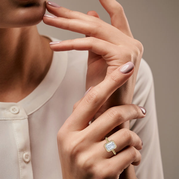 Emerald Cut Lab Grown Diamond Halo Gold Ring