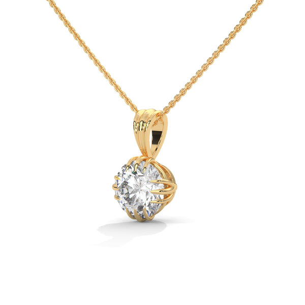 Radiant Bloom Lab Grown Round Diamond Gold Pendant Chain