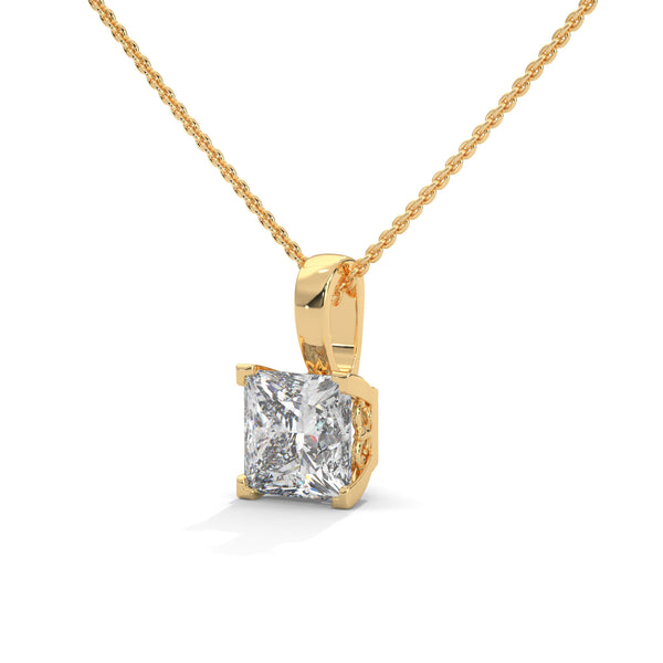 Princess Cut Lab Grown Diamond Gold Pendant Chain