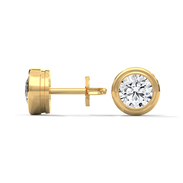 Bezel Set Lab Grown Diamond Gold Stud Earrings