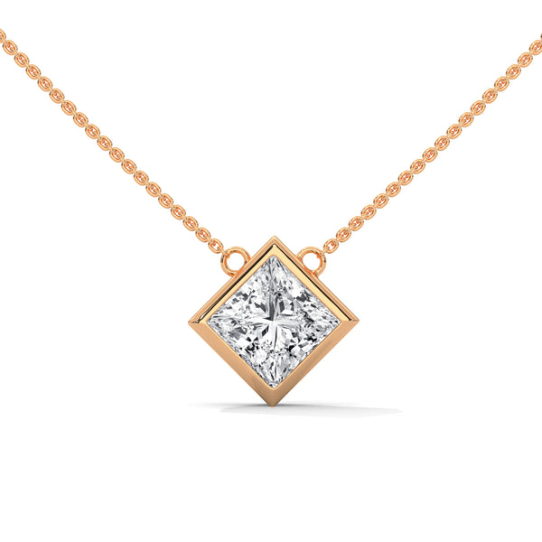 Modern Grace Princess Cut Lab Grown Diamond Gold Pendant Chain