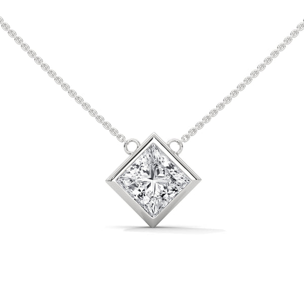 Modern Grace Princess Cut Lab Grown Diamond Gold Pendant Chain