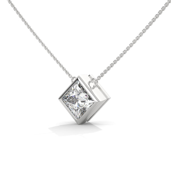 Modern Grace Princess Cut Lab Grown Diamond Gold Pendant Chain