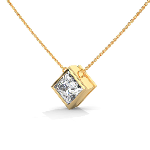 Modern Grace Princess Cut Lab Grown Diamond Gold Pendant Chain
