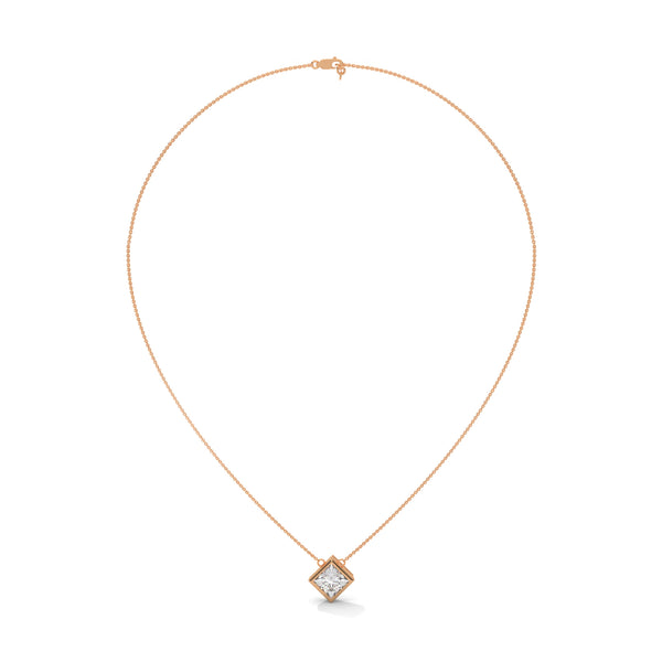 Modern Grace Princess Cut Lab Grown Diamond Gold Pendant Chain