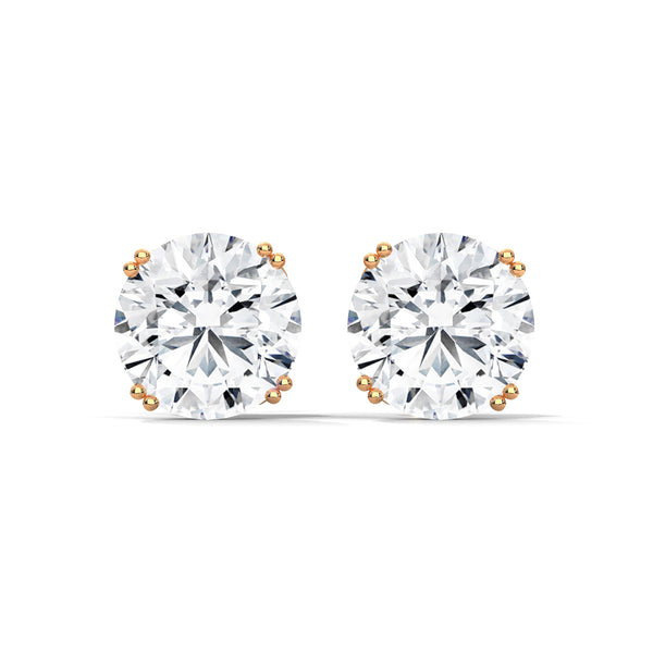 Six-Prong Lab Grown Round Diamond Gold Stud Earrings