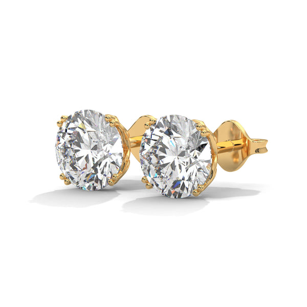 Six-Prong Lab Grown Round Diamond Gold Stud Earrings