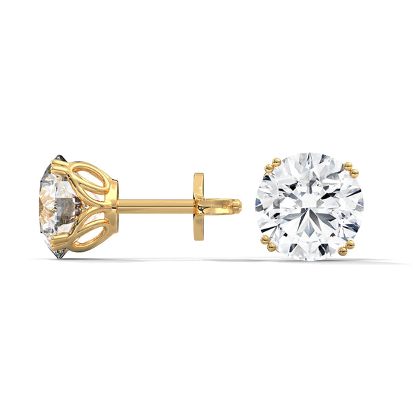 Six-Prong Lab Grown Round Diamond Gold Stud Earrings