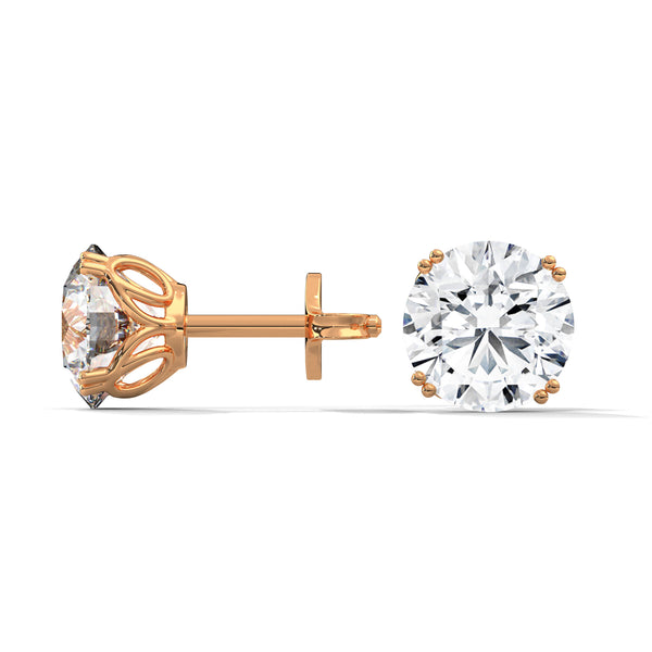 Six-Prong Lab Grown Round Diamond Gold Stud Earrings