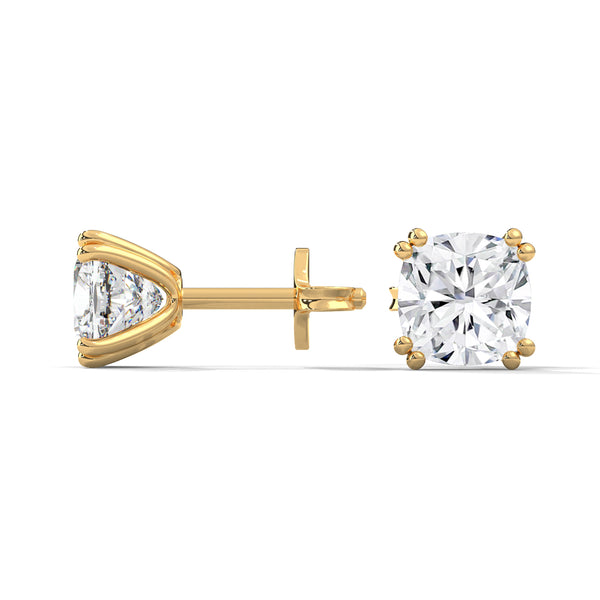 Cushion Cut Lab Grown Diamond Gold Stud Earrings