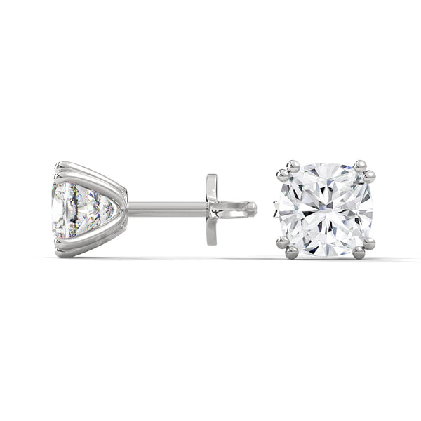 Cushion Cut Lab Grown Diamond Gold Stud Earrings