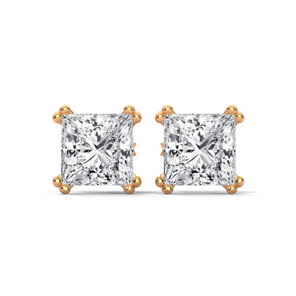 Cushion Cut Lab Grown Diamond Gold Stud Earrings
