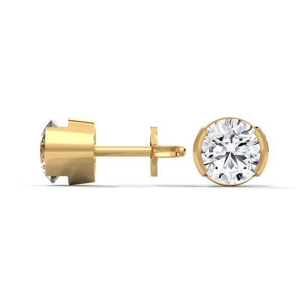 Modern Glow Half-Bezel Lab Grown Round Diamond Gold Stud Earrings