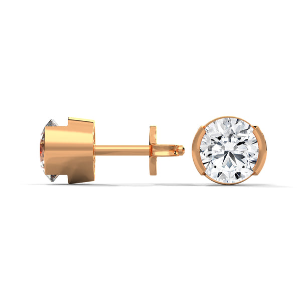 Modern Glow Half-Bezel Lab Grown Round Diamond Gold Stud Earrings