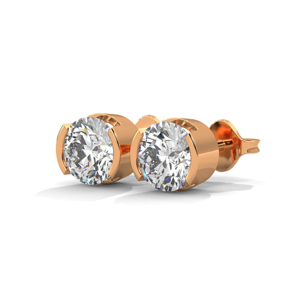 Modern Glow Half-Bezel Lab Grown Round Diamond Gold Stud Earrings