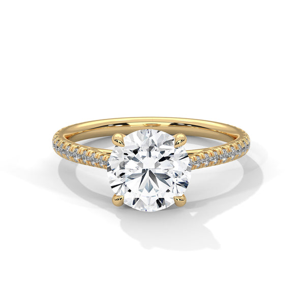 Classic Pave Solitaire Round Brilliant Lab Grown Diamond Gold Ring