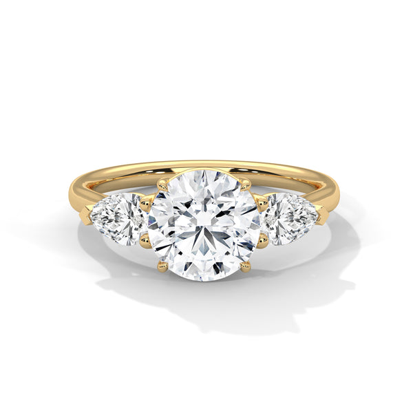 Pear Shaped Three-Stone Lab Grown Diamond Gold Ring