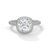 A dazzling cushion-cut lab-grown diamond encircled by a radiant halo and pavé band — timeless elegance with a modern soul.
