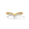 V-shaped gold band with row of round-cut lab grown diamonds