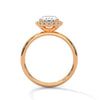 A graceful oval-cut lab-grown diamond encircled by a shimmering halo — effortless elegance with eye-catching brilliance