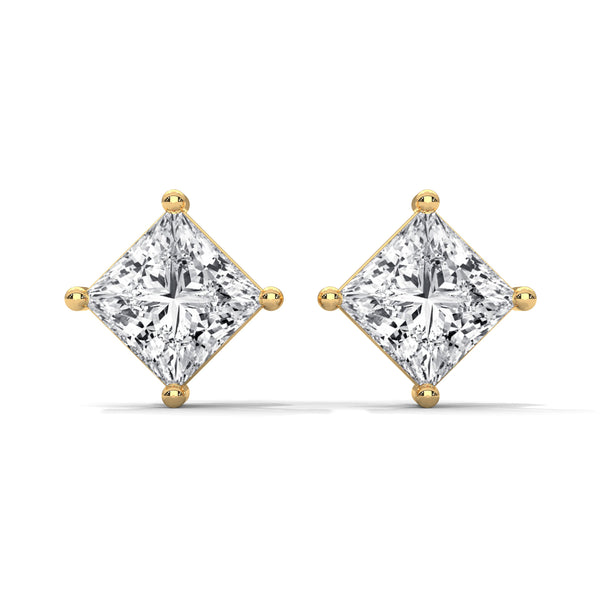 Princess Cut Lab Grown Diamond Gold Stud Earrings