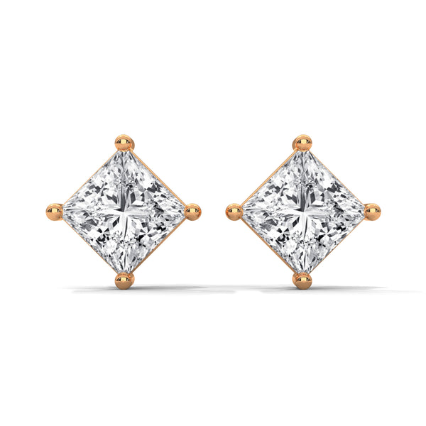 Princess Cut Lab Grown Diamond Gold Stud Earrings