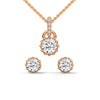 A mesmerizing rose gold jewelry set featuring dazzling round-cut diamonds framed in floral-inspired prongs, perfect for elevating any occasion with timeless sparkle.