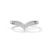 V-shaped gold band with row of round-cut lab grown diamonds