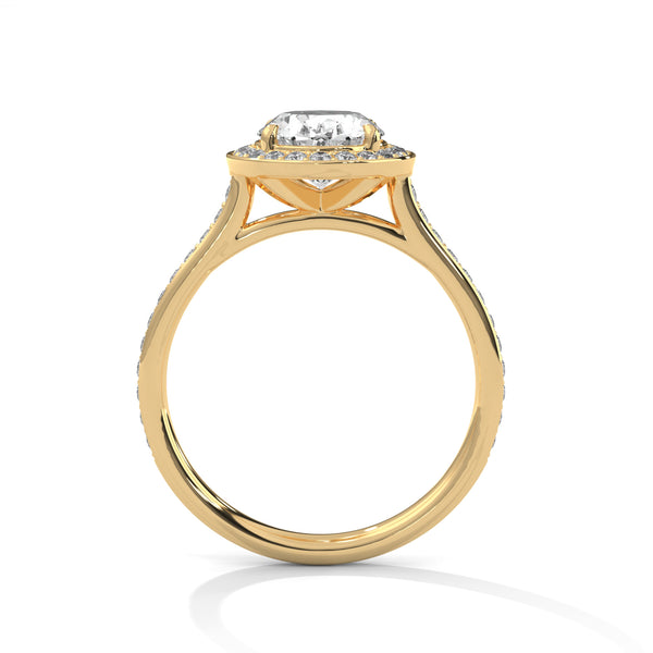 “Oval diamond halo ring in yellow gold—brilliantsparkle, pavé band elegance, and timeless luxurycrafted for unforgettable love and lifetimebeauty.”