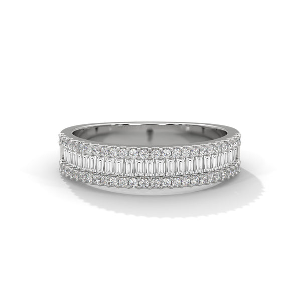 baguette-cut and round cut lab grown Diamond Double Halo Gold Band