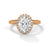 A graceful oval-cut lab-grown diamond encircled by a shimmering halo — effortless elegance with eye-catching brilliance