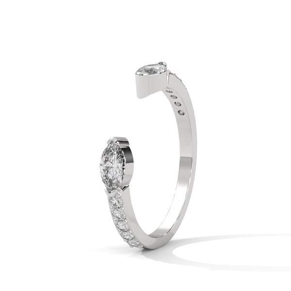 marquise-cut and brilliant round cut lab grown diamond open band silhouette