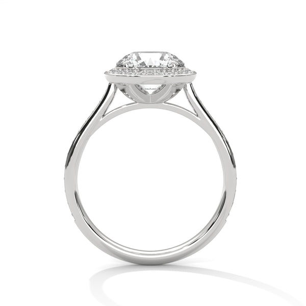 “Dazzling round halo engagement ring with pavédiamonds, premium white gold design, and brilliant sparkle—crafted for timeless luxury and unforgettable proposals.”