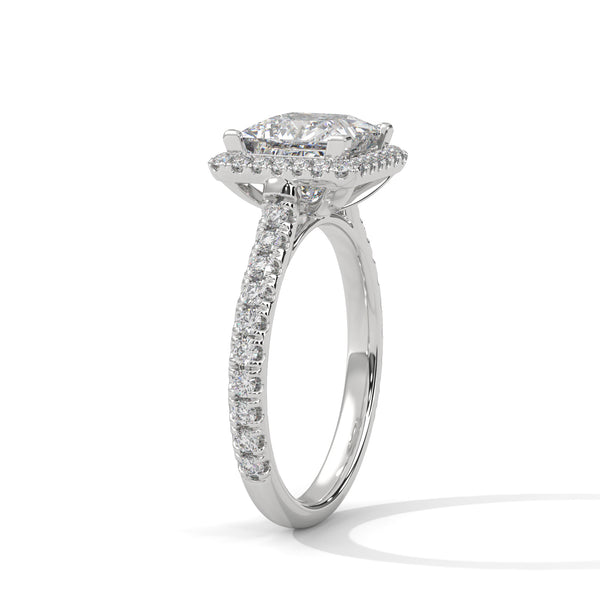 “Celesttia Ring—princess-cut brilliance, radiant halo sparkle, and pavé band elegance crafted to symbolize modern beauty, timeless love, and unforgettable moments.”