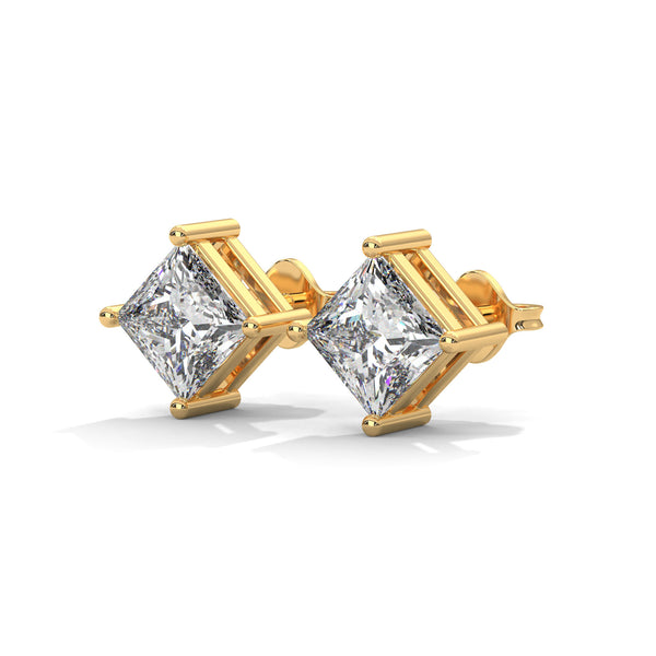 Princess Cut Lab Grown Diamond Gold Stud Earrings