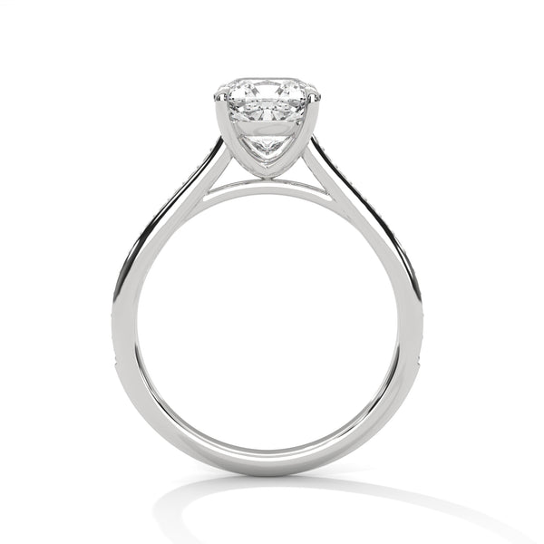 “Cushion-cut diamond solitaire ring in white gold—brilliant sparkle, pavé band elegance,and timeless luxury crafted for everlasting love.”