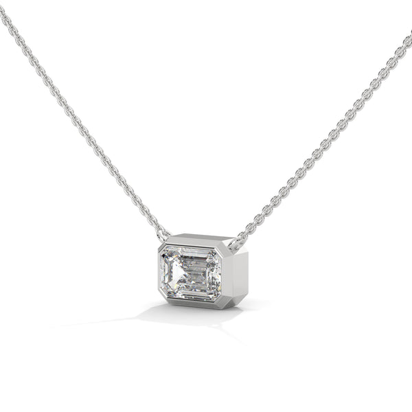 Emerald Cut Lab Grown Diamond Bezel Set Gold Pendant Chain