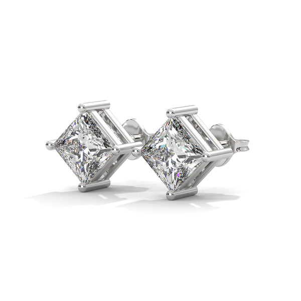 Princess Cut Lab Grown Diamond Gold Stud Earrings