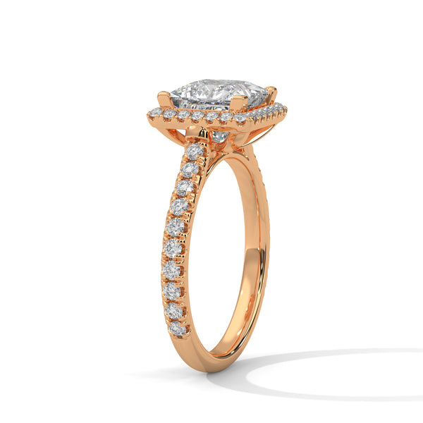 “Celesttia Ring—princess-cut brilliance, radiant halo sparkle, and pavé band elegance crafted to symbolize modern beauty, timeless love, and unforgettable moments.”