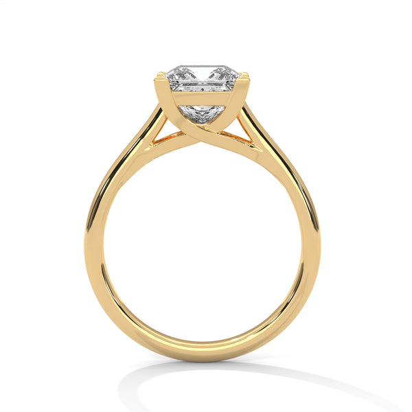 “Celeste Ring—princess-cut diamond brilliance, sleek four-prong solitaire elegance, and timeless white-gold beauty crafted to symbolize pure love, modern style, and lasting grace.”