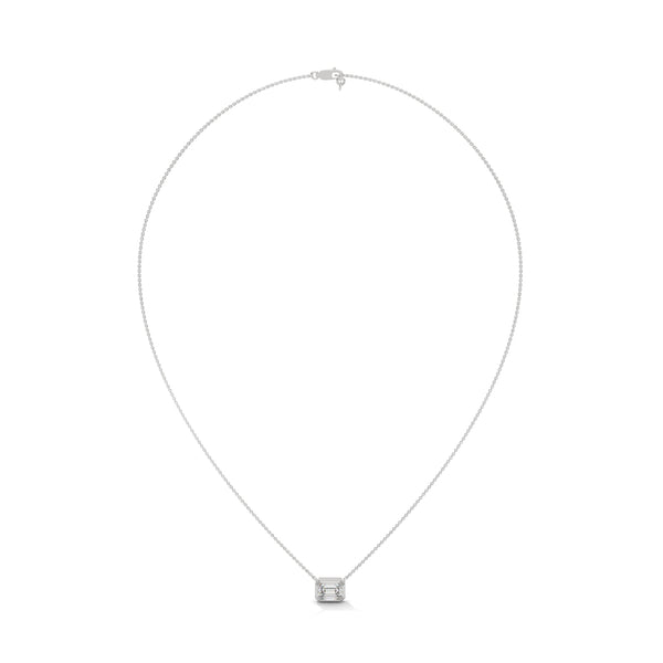 Emerald Cut Lab Grown Diamond Bezel Set Gold Pendant Chain