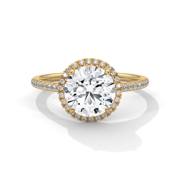 Round Lab Grown Diamond Gold Ring Pave Perfection in a Timeless Halo Design