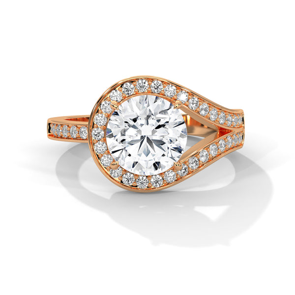 “Round-cut diamond split-halo ring in yellowgold—brilliant sparkle, unique design, andluxurious elegance crafted for bold,unforgettable love.”